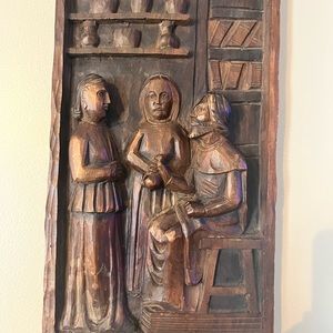 Hand carved 3-D wood wall hanging.
